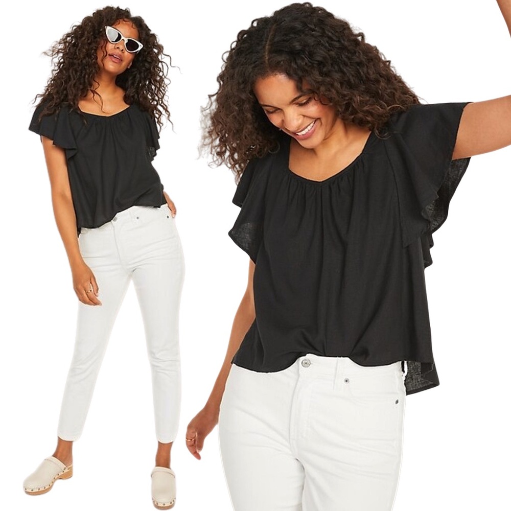 *NWOT OLD NAVY Flutter-Sleeve Linen-Blend Swing
Blouse